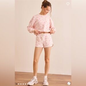 Altar'd State Pink Bow Patterned Sweatshirt and Shorts Loungewear set